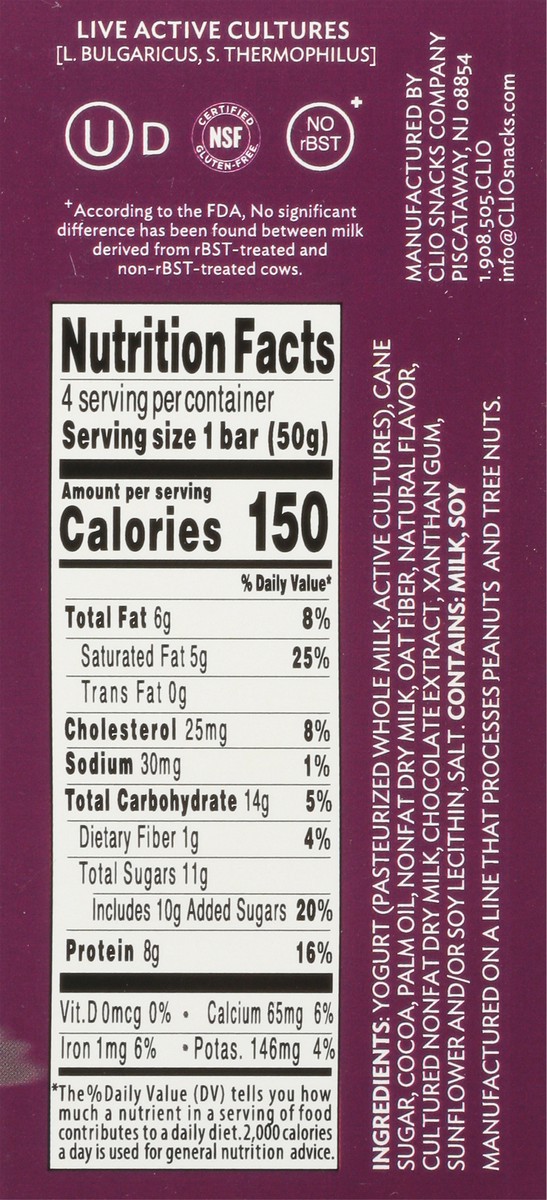 slide 8 of 9, Clio Greek Chocolate Yogurt Bar Bars - 4 ct, 4 ct