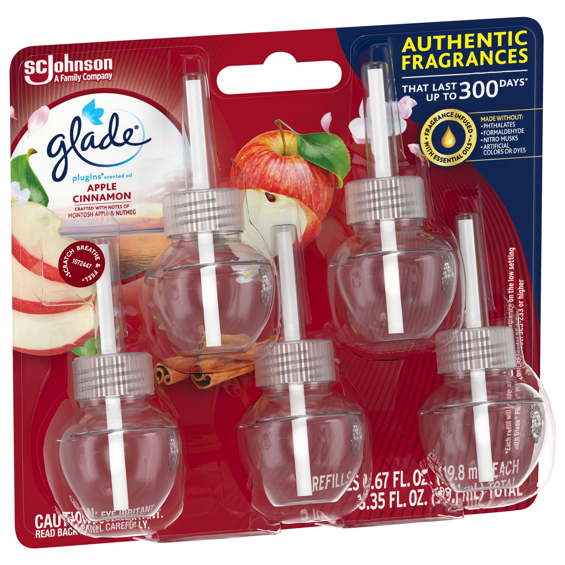 slide 2 of 5, Glade PlugIns Scented Oil 5 Refills, Air Freshener, Apple Cinnamon, 5 x 0.67 oz, 5 ct