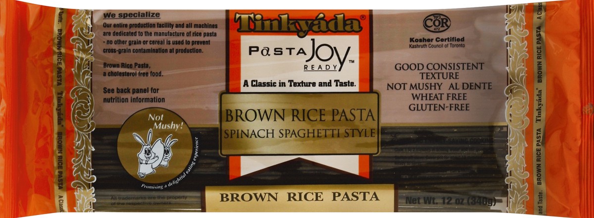 slide 1 of 5, Tinkyada Tinkayda PASTA JOY Gluten Free, Brown Rice Pasta, Spinach Spaghetti Style, 12 oz