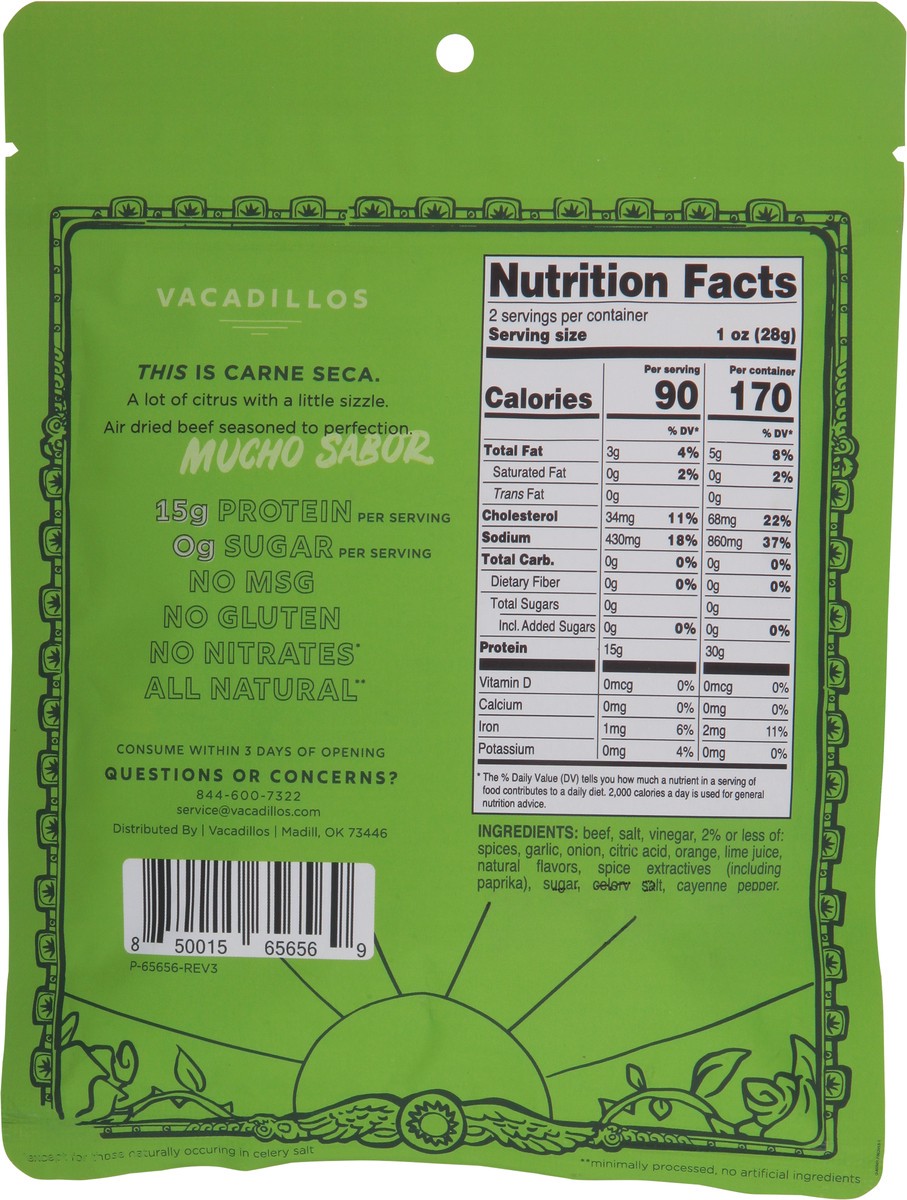 slide 7 of 9, Vacadillos Air Dried Mild Chile Lime Beef 2 oz, 2 oz