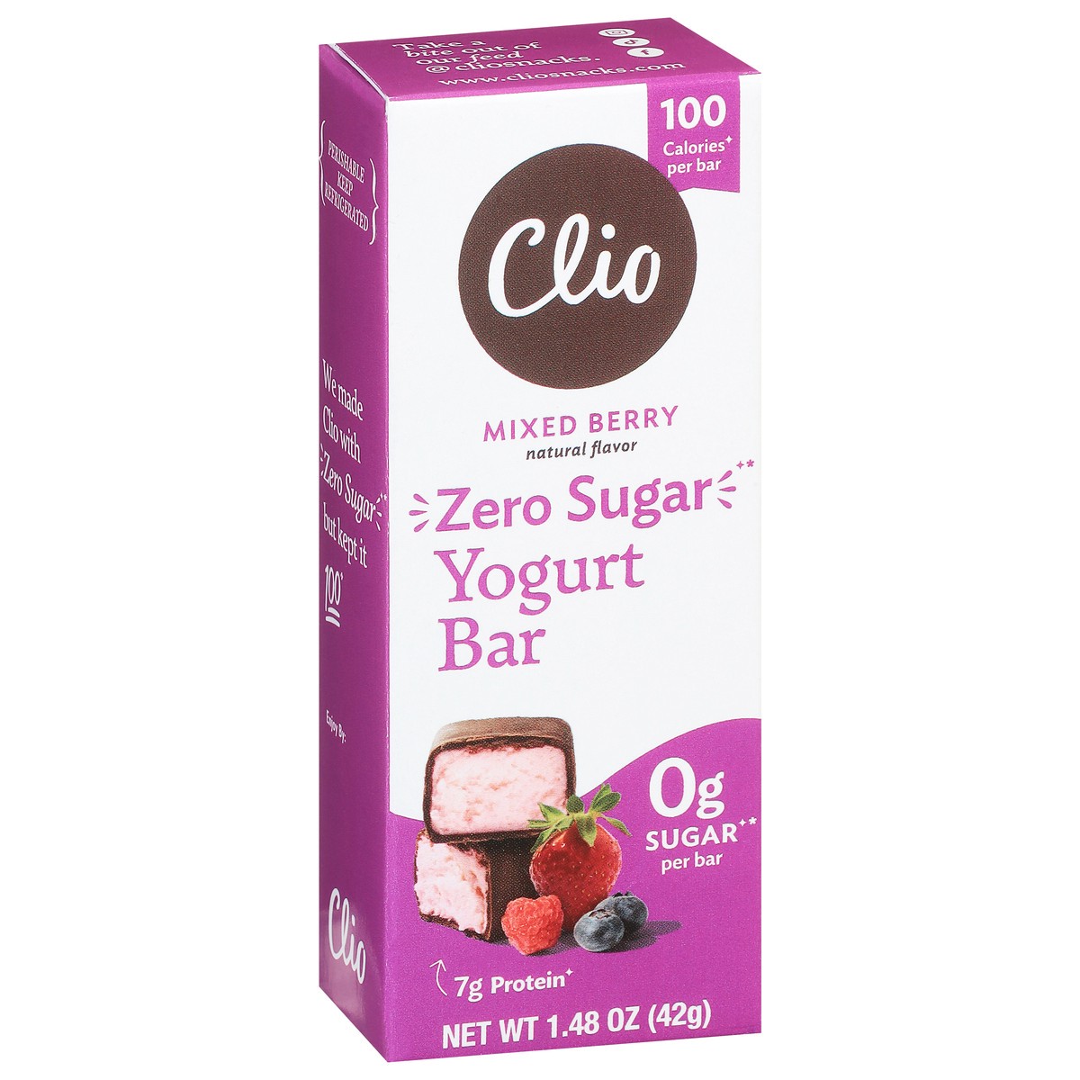 slide 2 of 9, Clio Zero Sugar Mixed Berry Greek Yogurt Bar, 1.48 oz