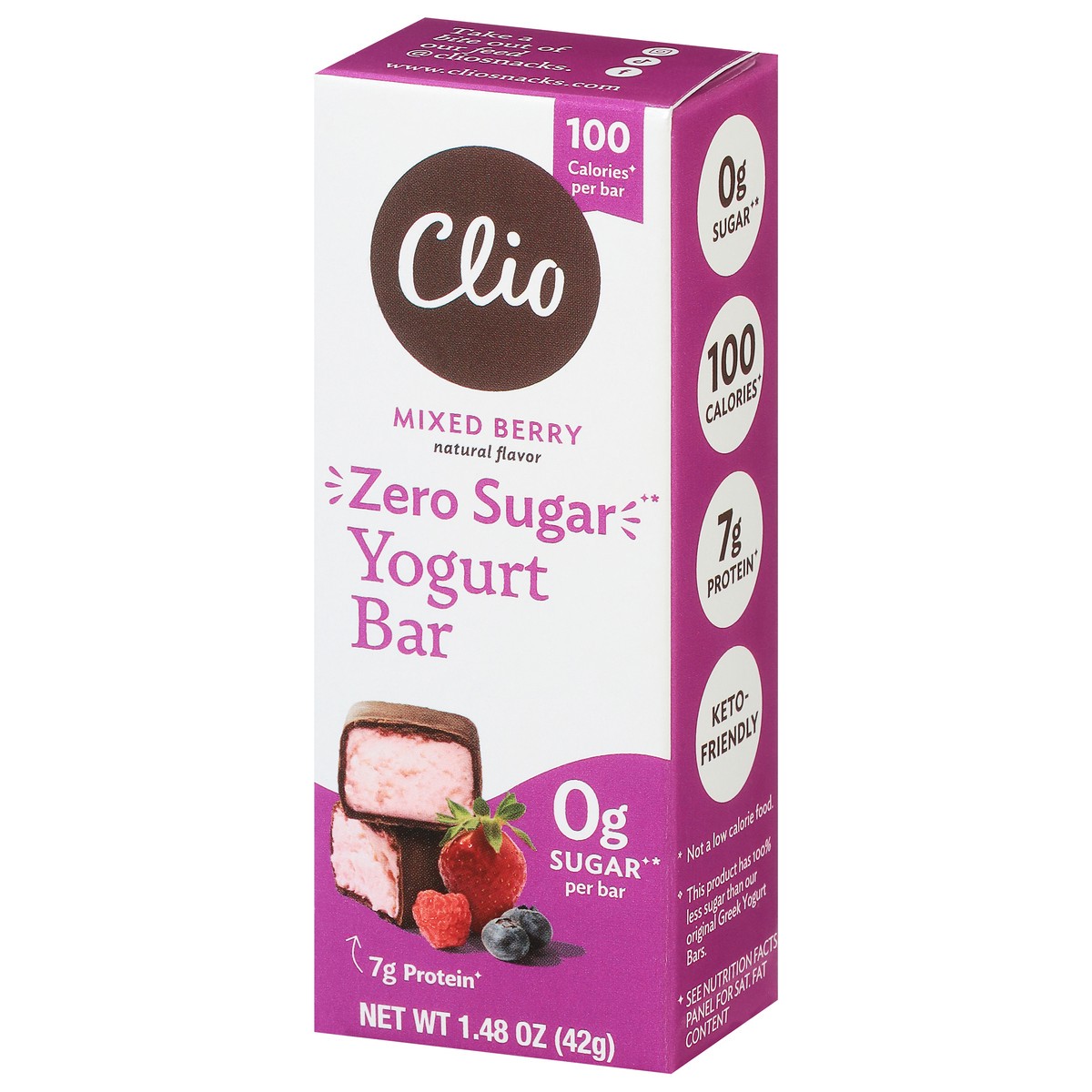 slide 3 of 9, Clio Zero Sugar Mixed Berry Greek Yogurt Bar, 1.48 oz