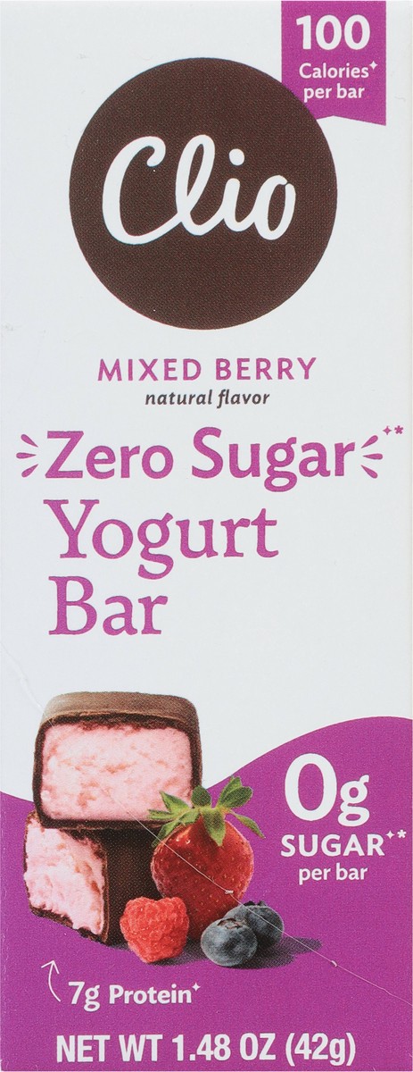 slide 6 of 9, Clio Zero Sugar Mixed Berry Greek Yogurt Bar, 1.48 oz