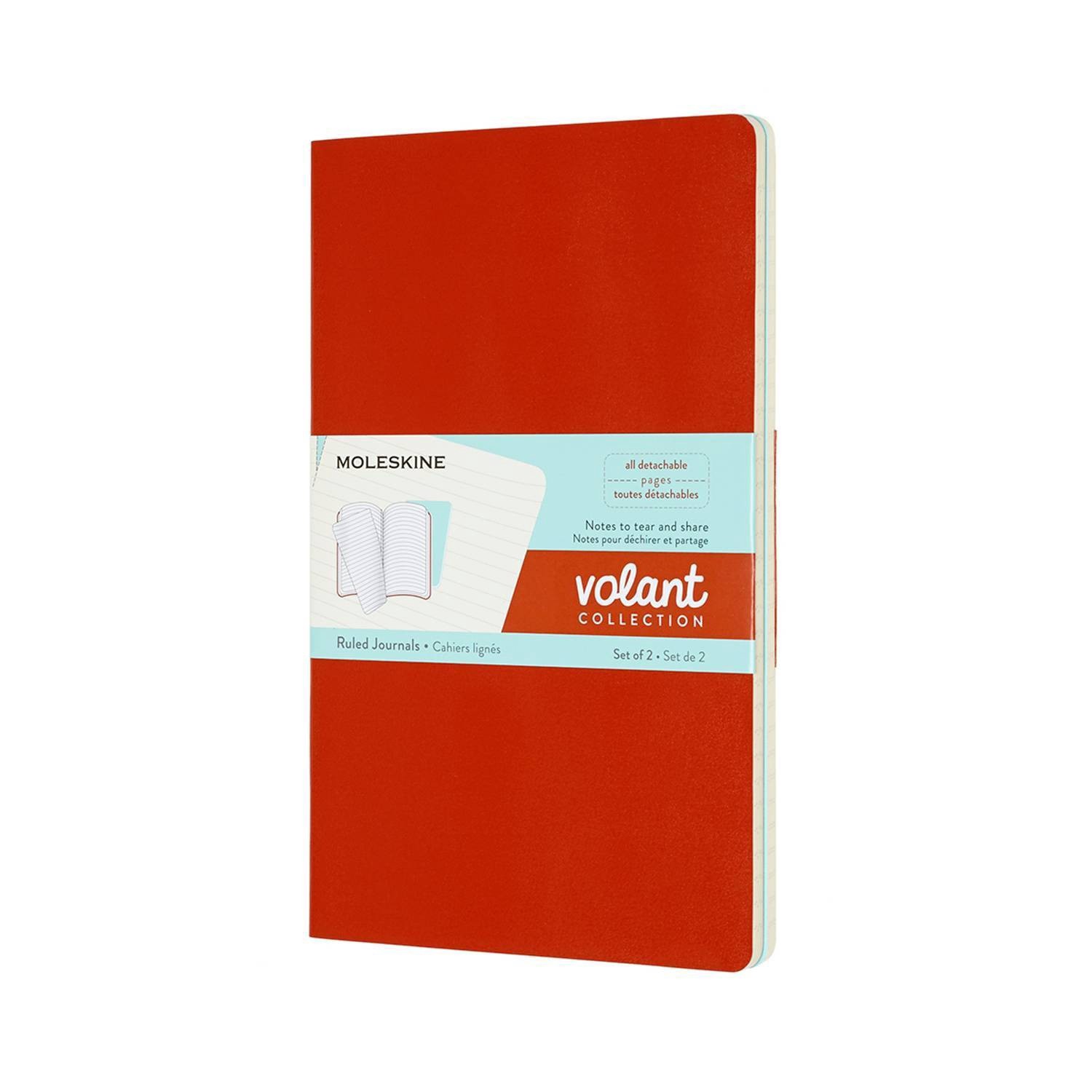 slide 1 of 4, Moleskine Narrow Rule Notebook 8.25"x5" Volant Coral & Aqua, 2 pk; 96 ct; 5 in x 8 1/4 in