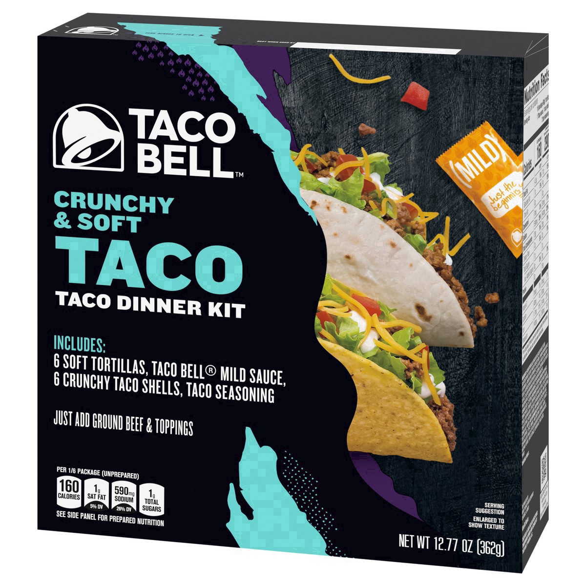 slide 18 of 101, Taco Bell Crunchy & Soft Taco Cravings Kit with 6 Soft Tortillas, 6 Crunchy Taco Shells, Taco Bell Mild Sauce & Seasoning, 12.77 oz Box, 1 ct