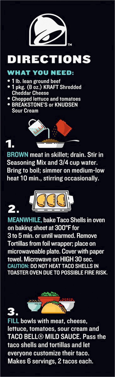 slide 15 of 101, Taco Bell Crunchy & Soft Taco Cravings Kit with 6 Soft Tortillas, 6 Crunchy Taco Shells, Taco Bell Mild Sauce & Seasoning, 12.77 oz Box, 1 ct
