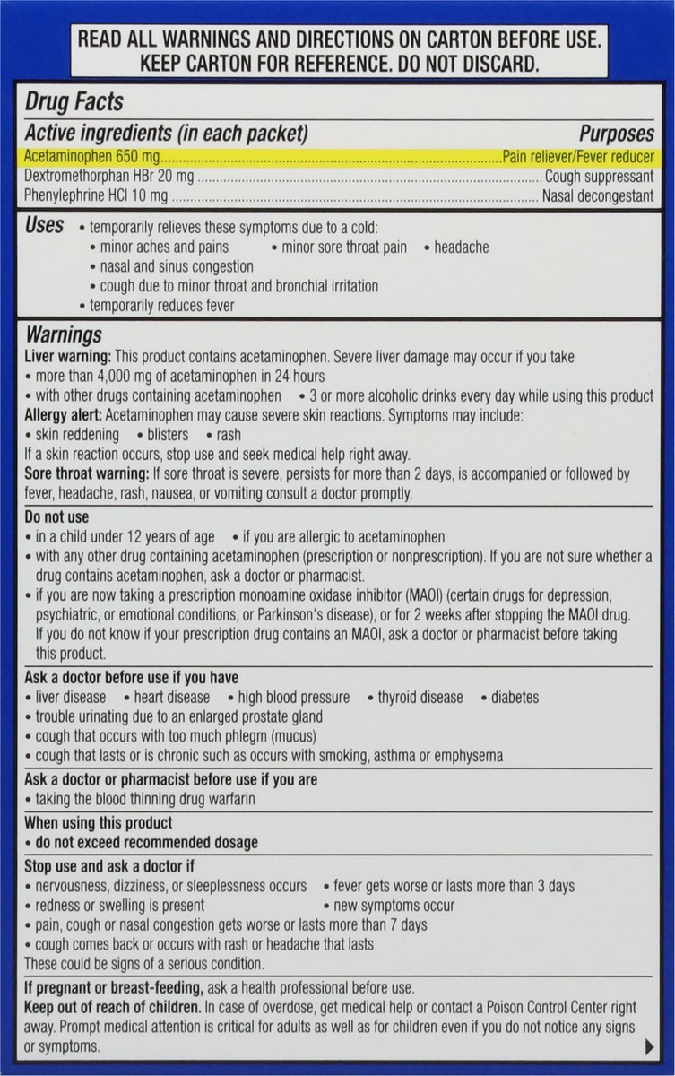 slide 2 of 9, Theraflu Daytime Severe Cold Relief Powder, Honey Ginger Flavor, 6 Count, 6 ct