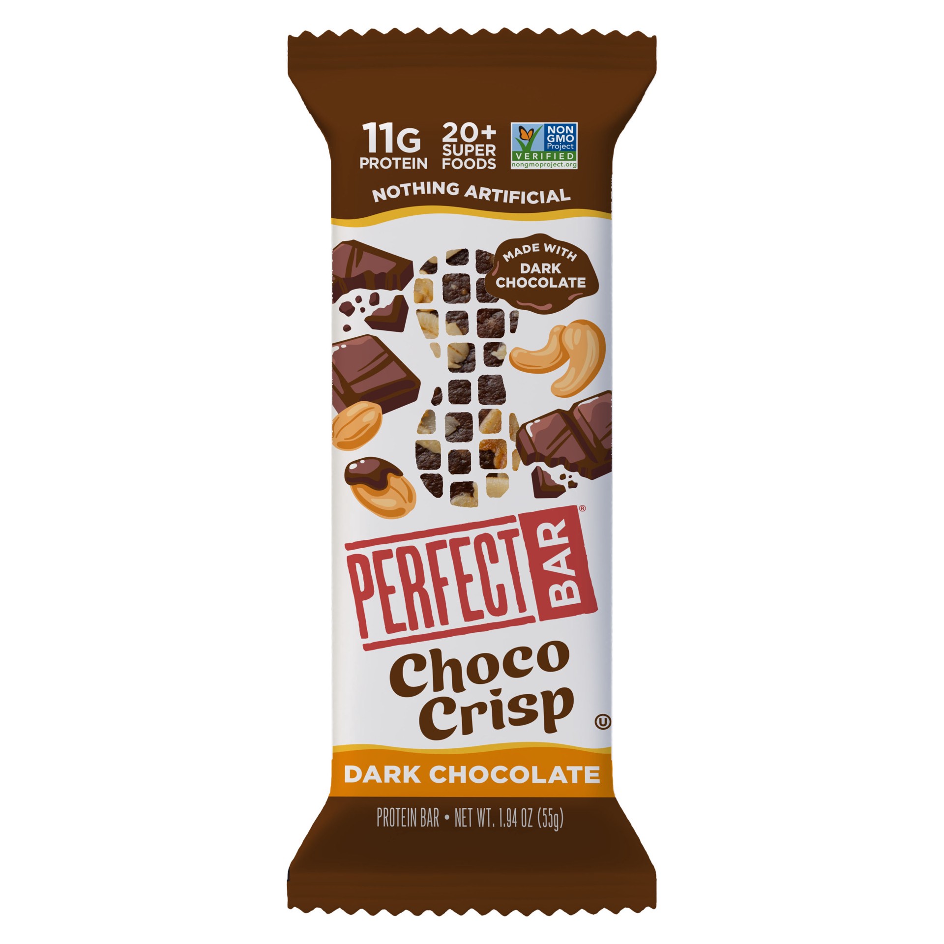 slide 1 of 14, Perfect Bar Choco Crisp Gluten-Free Dark Chocolate Nut Butter Protein Bar, Kosher, 1.94 oz,