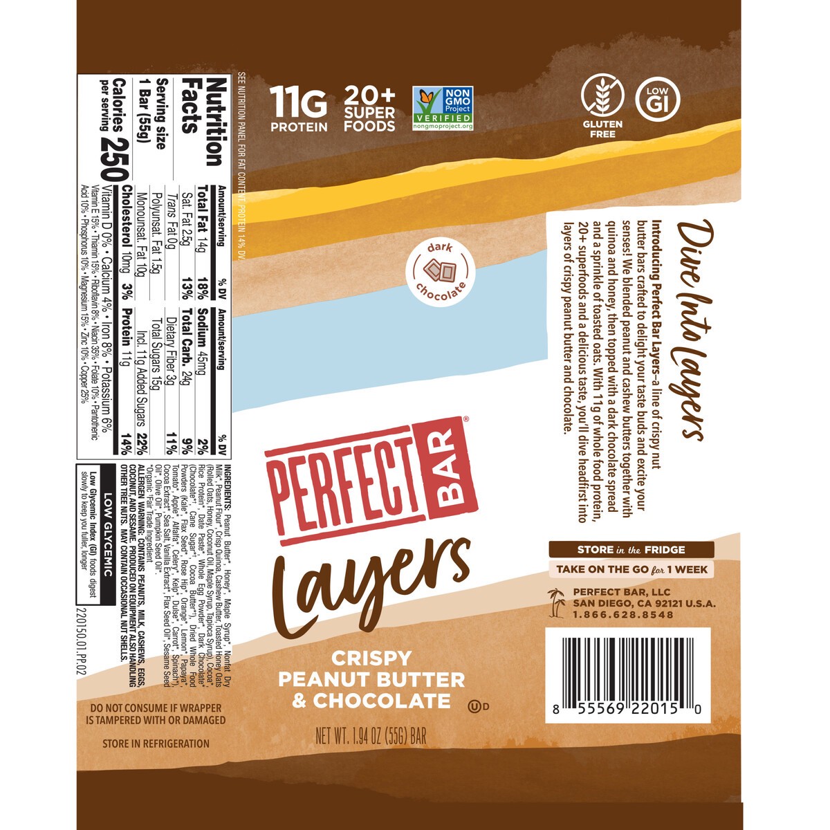 slide 5 of 14, Perfect Bar Choco Crisp Gluten-Free Dark Chocolate Nut Butter Protein Bar, Kosher, 1.94 oz,