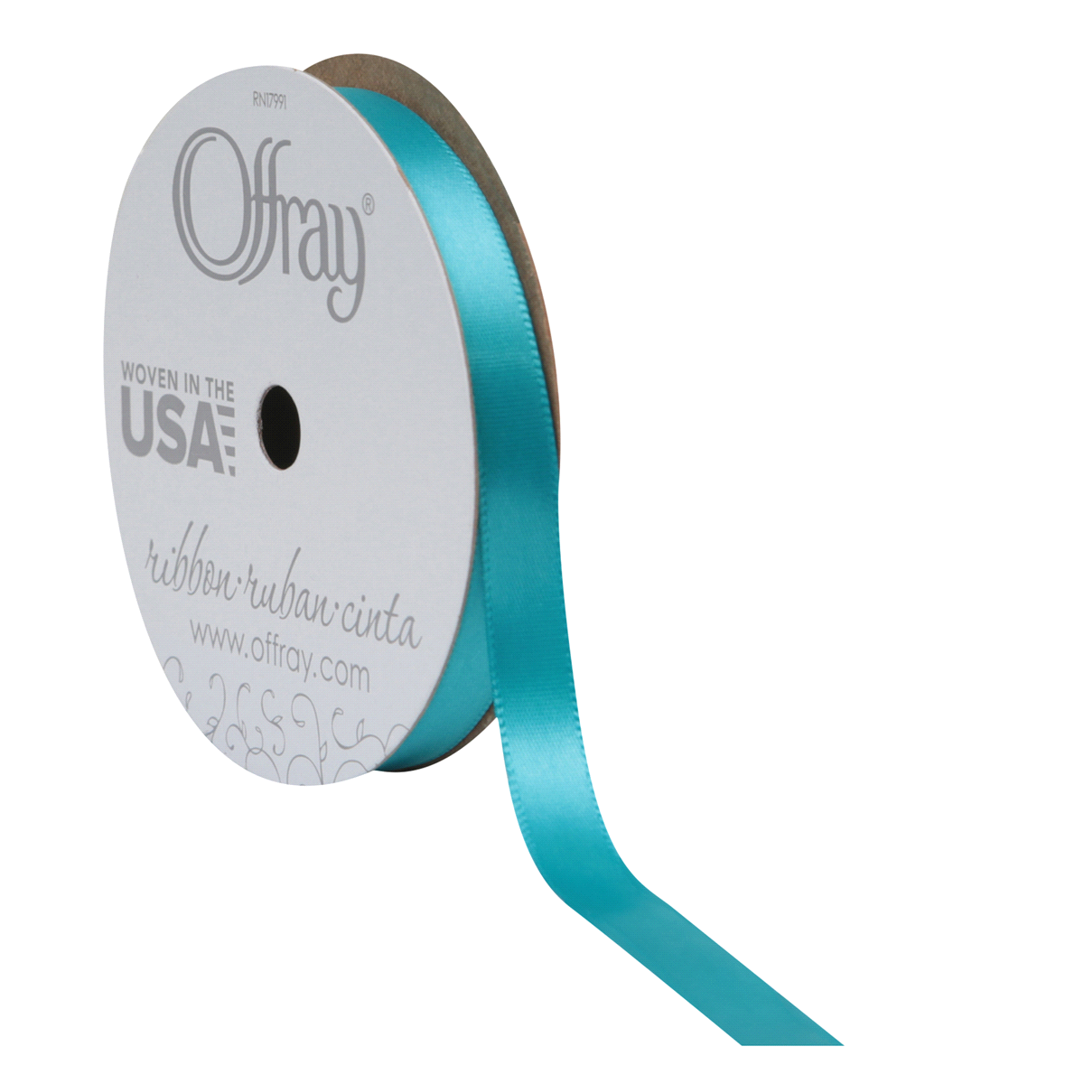 slide 1 of 1, Offray Ribbon Sfsatin Tornado Blue 0.375X, 18 ft