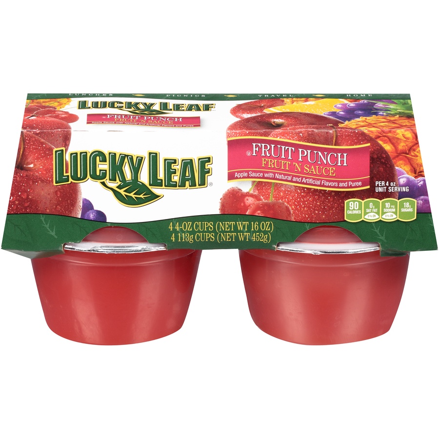 slide 1 of 8, Lucky Leaf Fruit Punch Apple Sauce, 4 ct