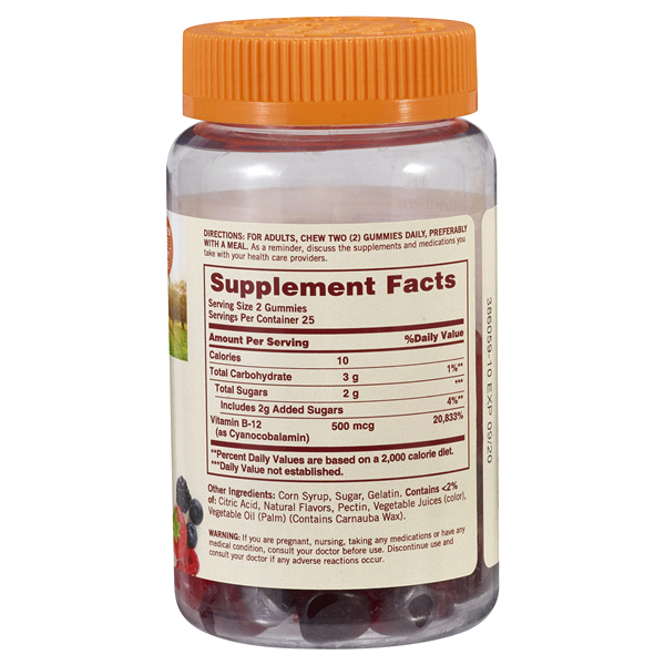 slide 6 of 9, Sundown Naturals B12 500 Mg Raspberry Mixed Berry Orange Flavored Gummies, 50 ct