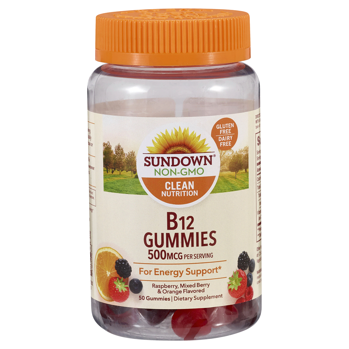 slide 1 of 9, Sundown Naturals B12 500 Mg Raspberry Mixed Berry Orange Flavored Gummies, 50 ct