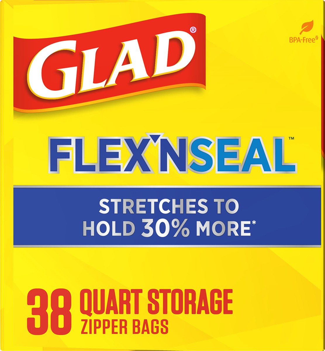 slide 7 of 8, Glad Flex N Seal Quart Storage Zipper Bags 38 ea, 38 ct