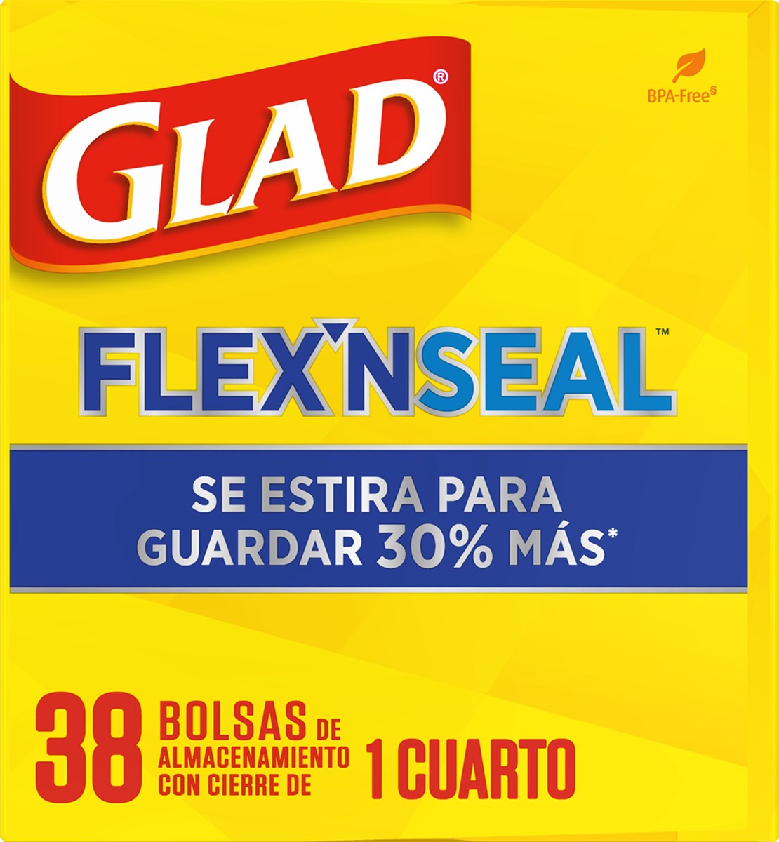 slide 5 of 8, Glad Flex N Seal Quart Storage Zipper Bags 38 ea, 38 ct