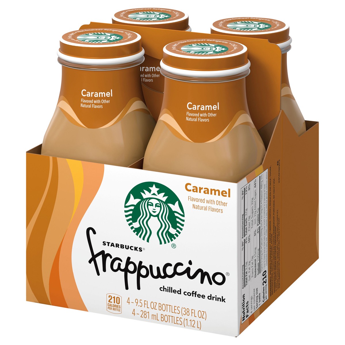 slide 3 of 5, Starbucks Frappuccino Chilled Coffee Drink Caramel Flavored 9.5 Fl Oz 4 Count Bottle, 38 oz