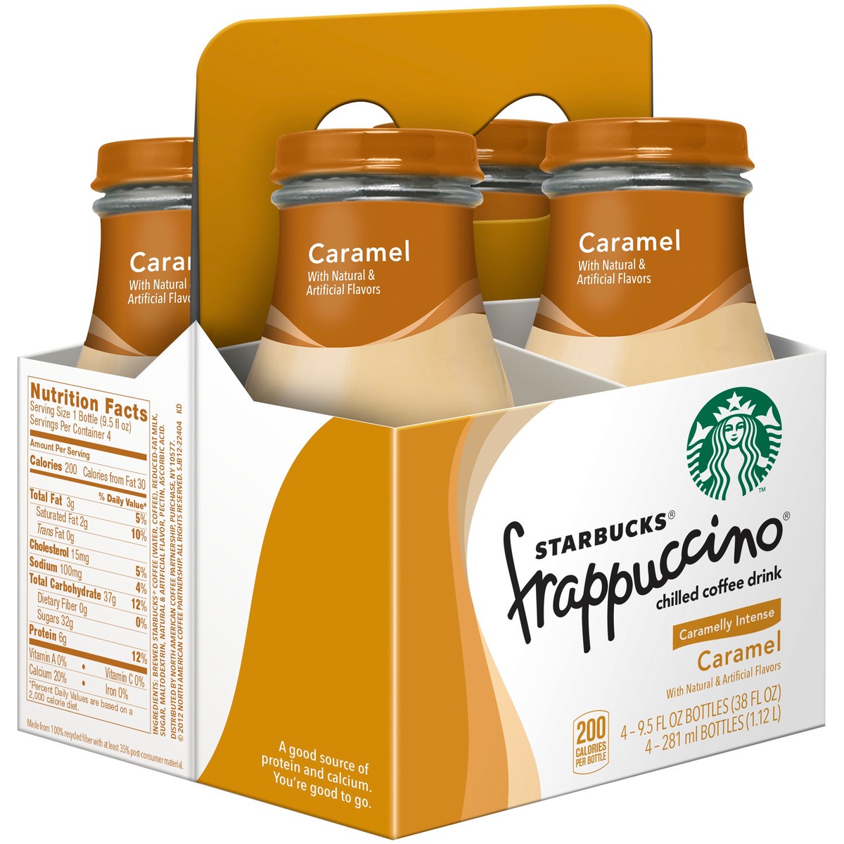 slide 4 of 5, Starbucks Frappuccino Chilled Coffee Drink Caramel Flavored 9.5 Fl Oz 4 Count Bottle, 38 oz