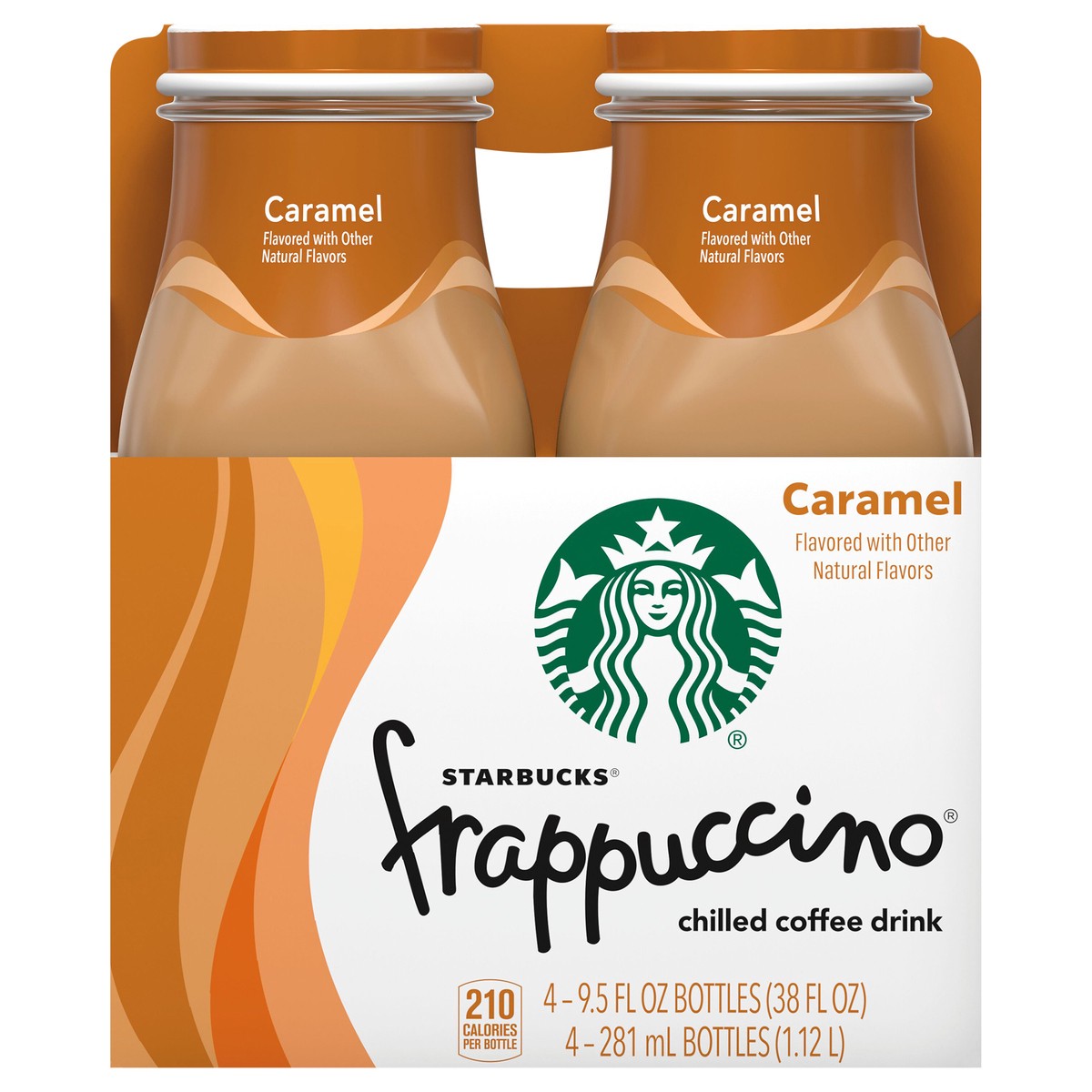 slide 1 of 5, Starbucks Frappuccino Chilled Coffee Drink Caramel Flavored 9.5 Fl Oz 4 Count Bottle, 38 oz