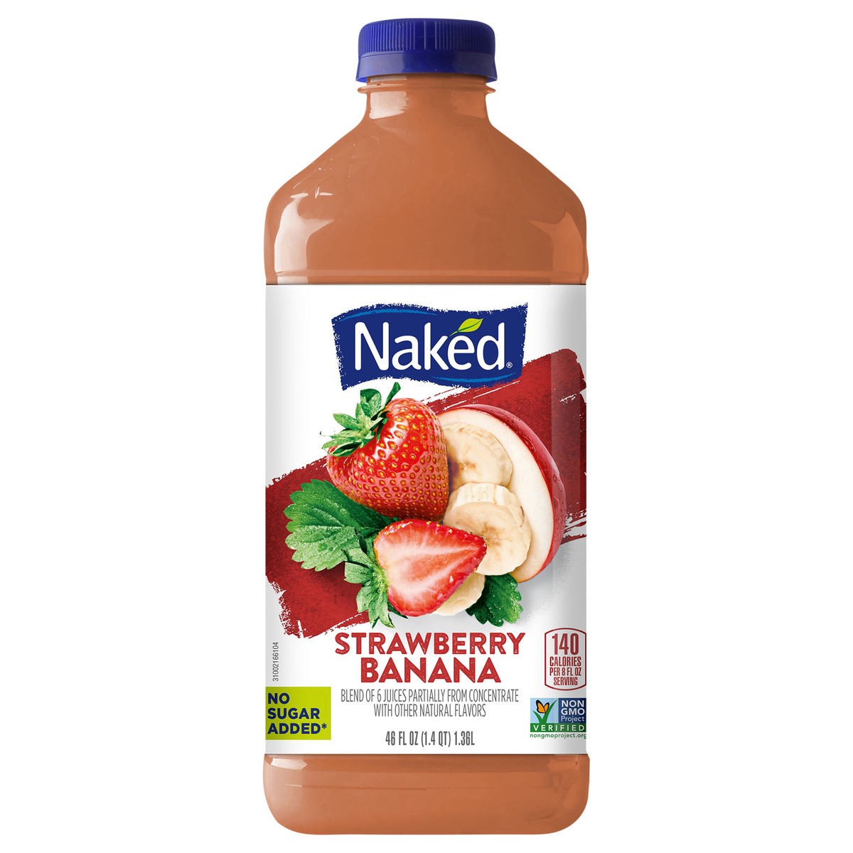 slide 1 of 7, Naked No Sugar Added, Non GMO Strawberry Banana Fruit Juice, 46 Fl Oz, Bottle, 46 oz