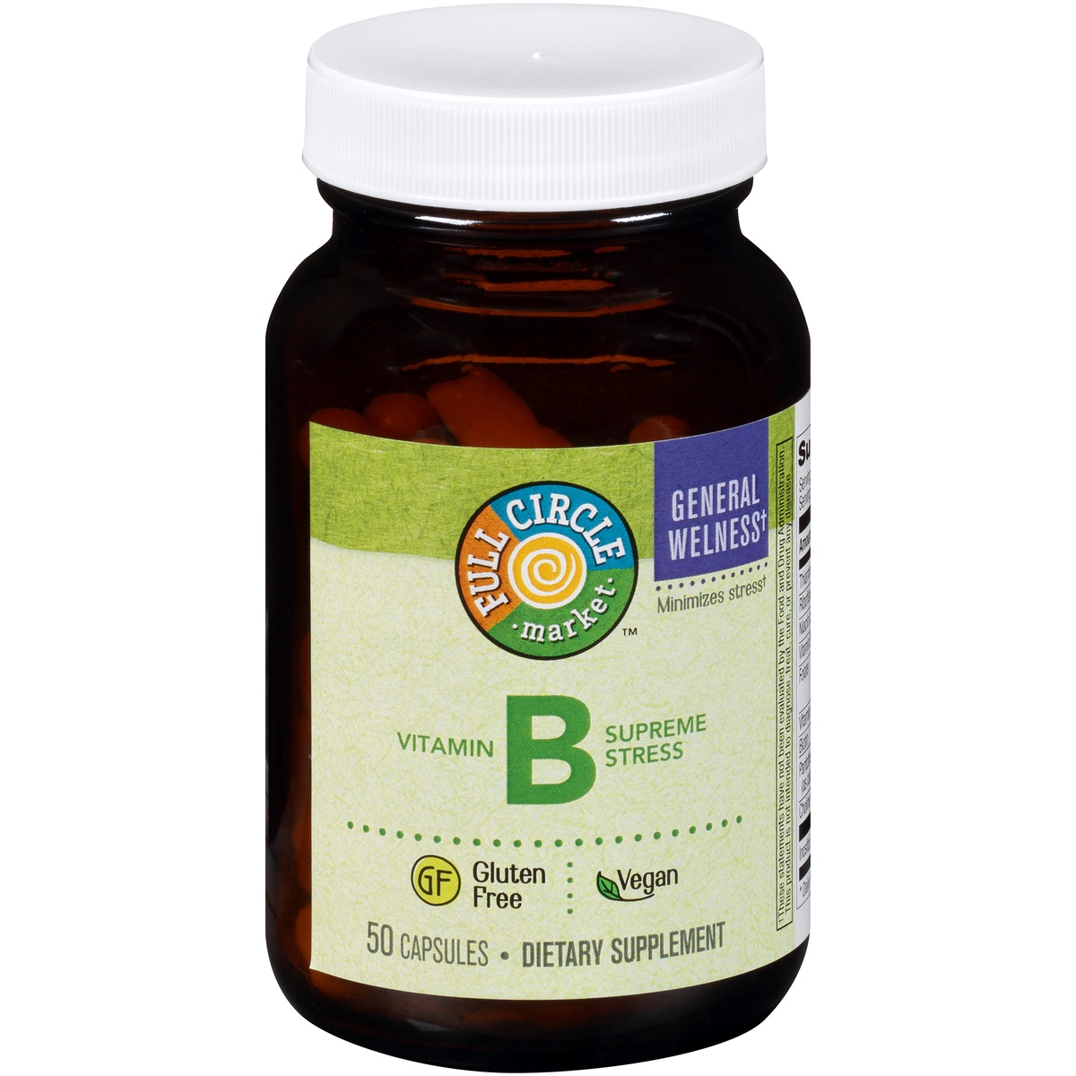 slide 1 of 1, Full Circle Market Vitamin B Supreme Stress Minimizes Stress Dietary Supplement Vegan Capsules, 50 ct