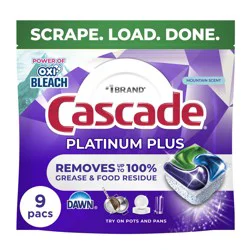 Cascade Platinum Plus Mountain Scent Dishwasher Detergent 9 ActionPacs