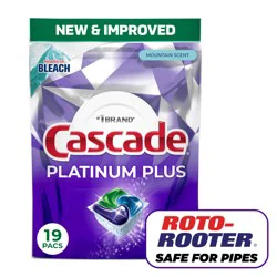 Cascade Platinum Plus Mountain Scent Dishwasher Pods, 19 ct