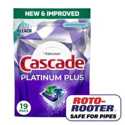 Cascade Platinum Plus Mountain Scent Dishwasher Pods, 19 ct