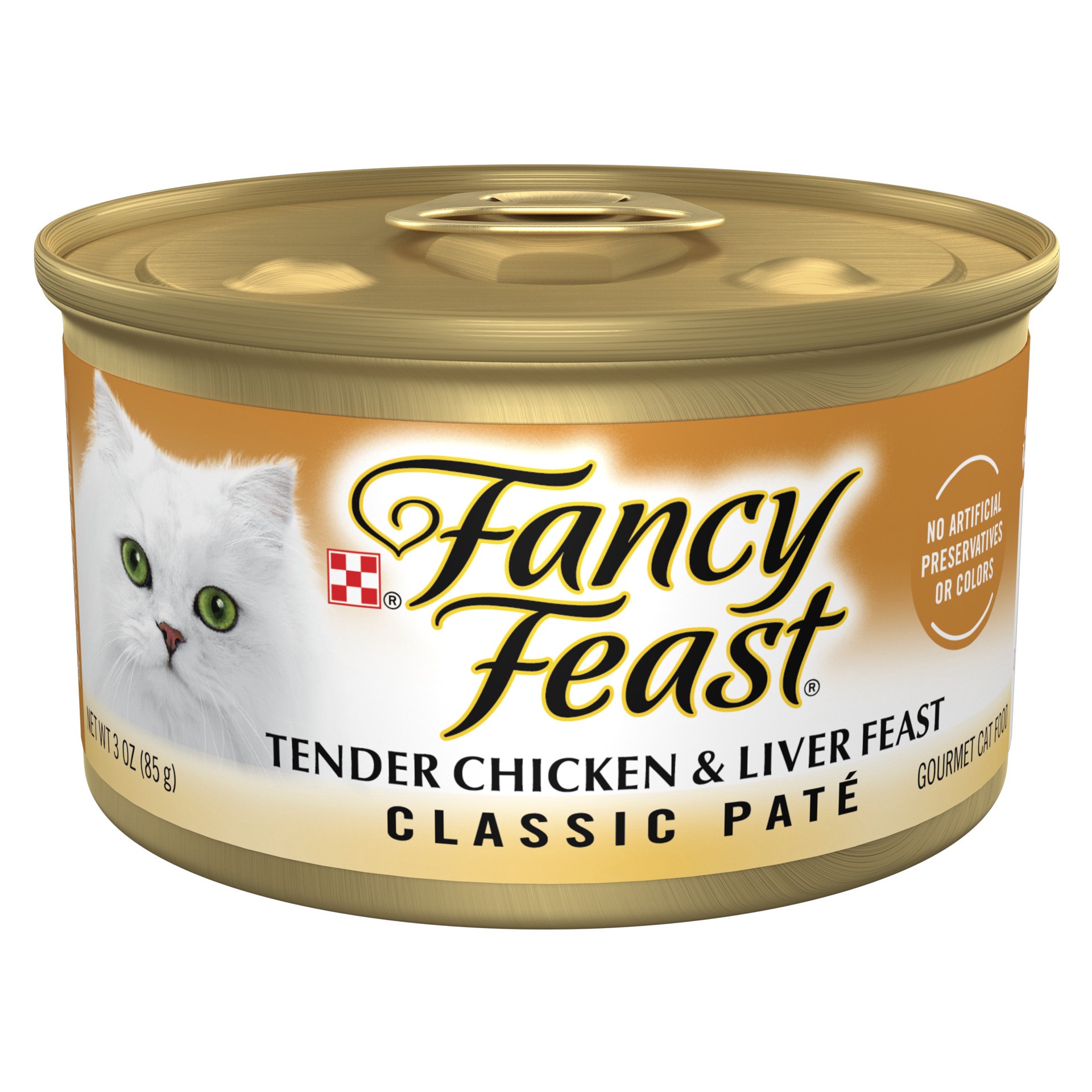 slide 1 of 9, Fancy Feast Purina Fancy Feast Tender Chicken and Liver Feast Classic Grain Free Wet Cat Food Pate, 3 oz