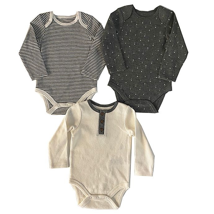 slide 1 of 1, Sterling Baby Newborn Thermal Long Sleeve Bodysuits - Grey, 3 ct