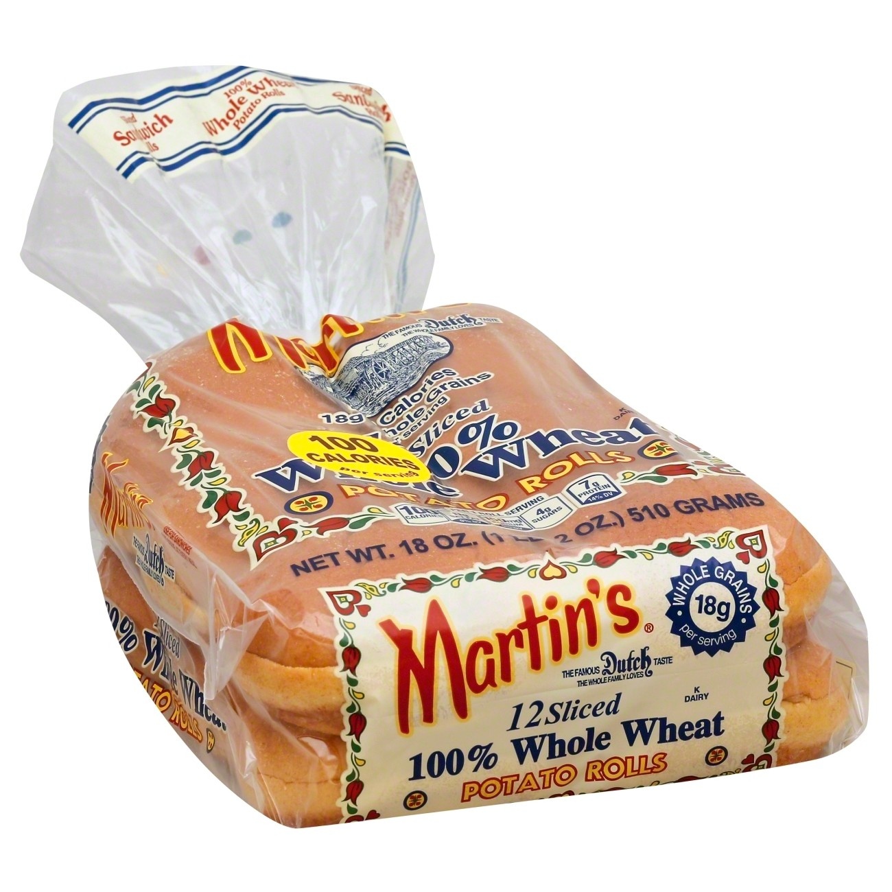 slide 1 of 1, Martin's 100^ Whole Wheat Potato Rolls, 12 ct; 18 oz