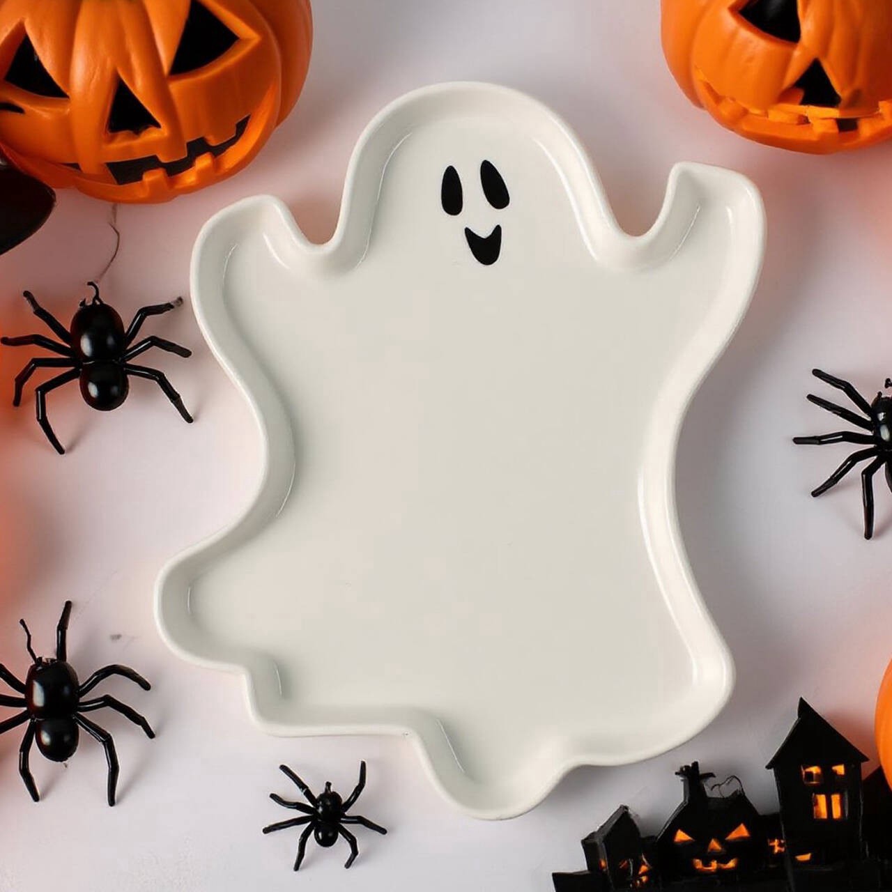 slide 3 of 3, 11.75" Ceramic Ghost Platter By Makery, 11.75 in