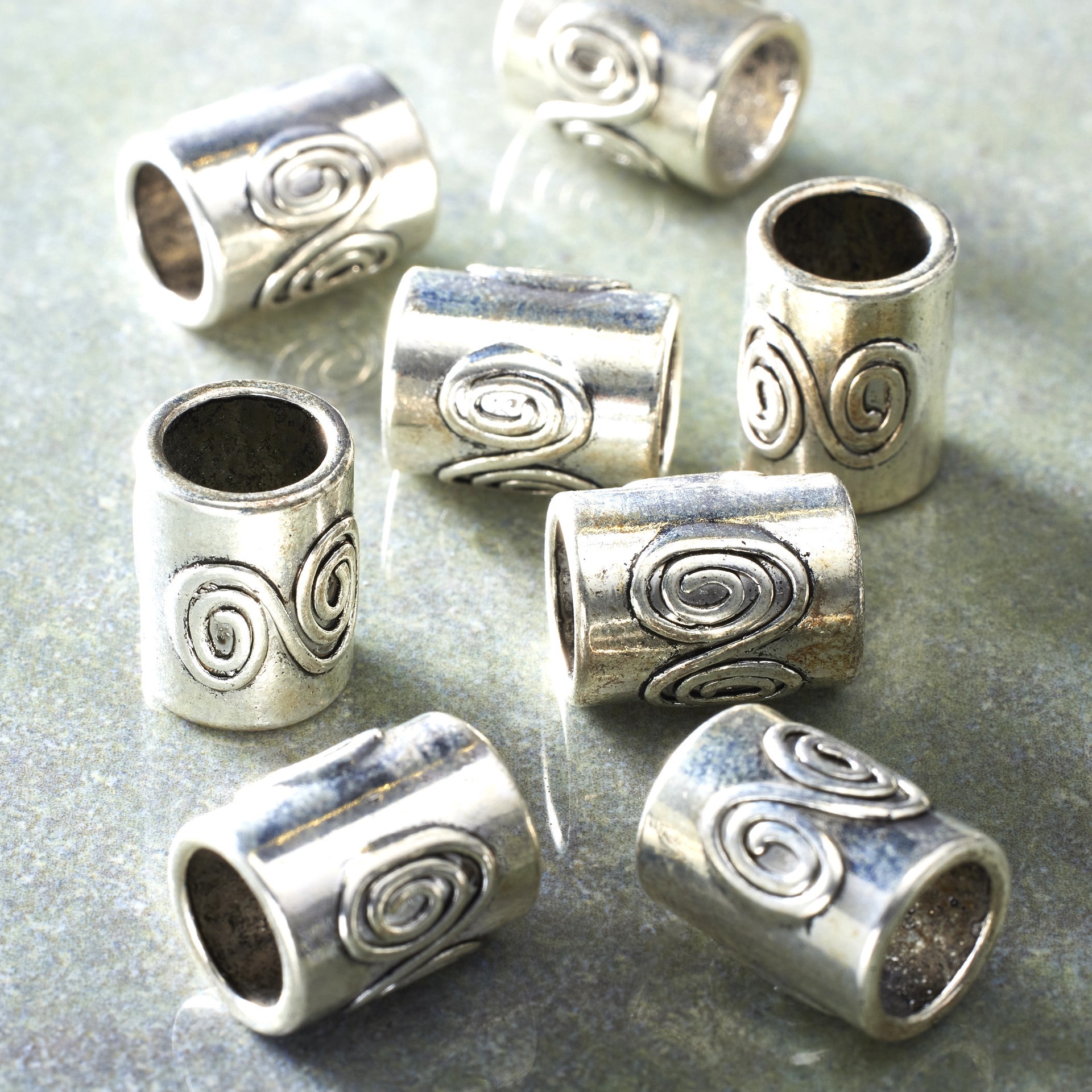 slide 2 of 3, Antique Silver Metal Tube Beads, 14mm By Bead Landing, 14mm