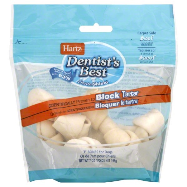 slide 1 of 1, Hartz Dentists Best Dental Rawhide Chew Mini Bones For Small Dogs Beef Flavored, 5 ct; 3 in