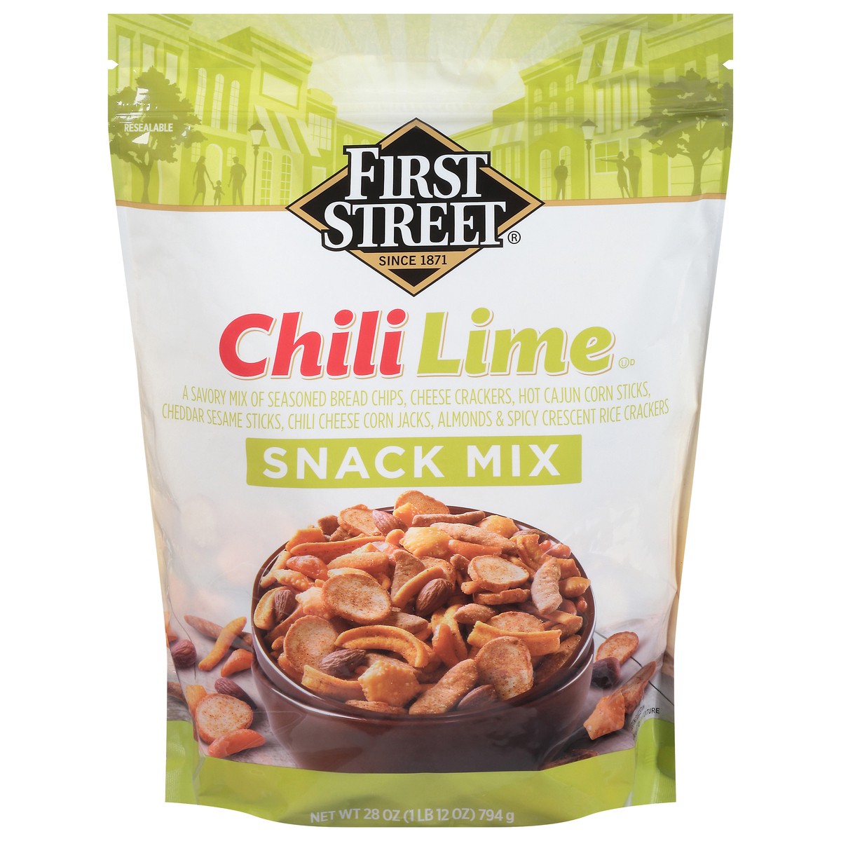 slide 1 of 6, First Street Chili Lime Snack Mix, 28 oz