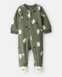 Carter's Carters Baby Boy Yeti Fleece Loose Fit 2-Way Zip Sleep & Play Pajamas - Green Olive 3M