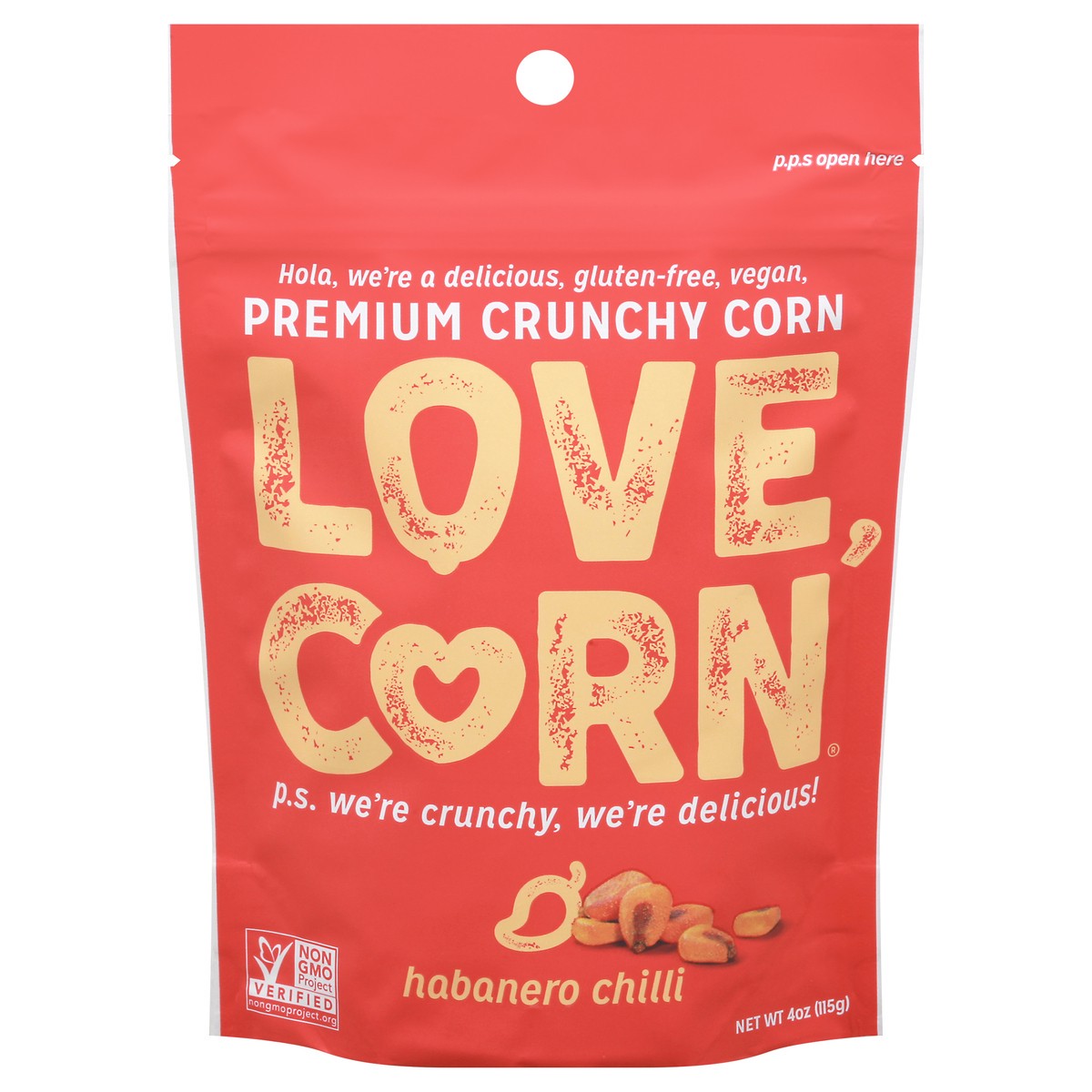 slide 1 of 1, LOVE CORN Snack Corn Habnro Shre, 4 oz