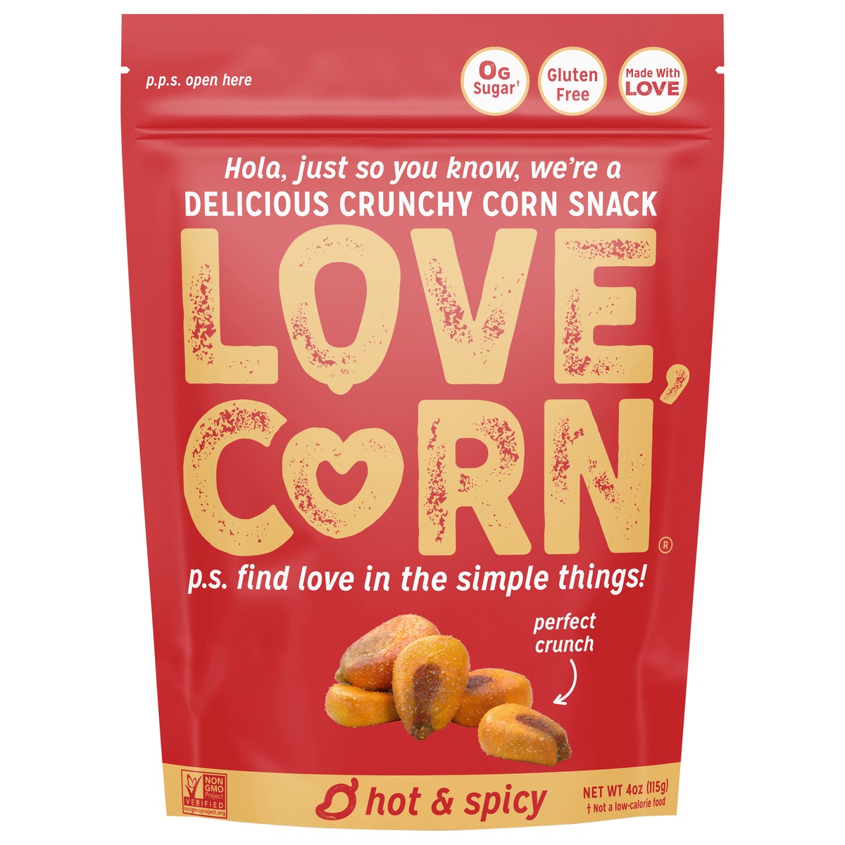 slide 1 of 1, LOVE CORN Hot & Spicy 4oz, 4 oz