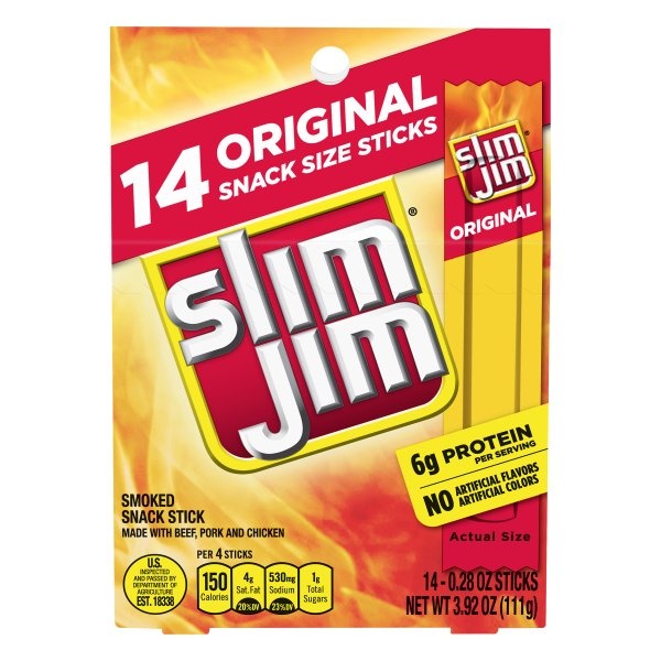 slide 1 of 1, Slim Jim Original Smoked Snack Sticks, 3.9 oz