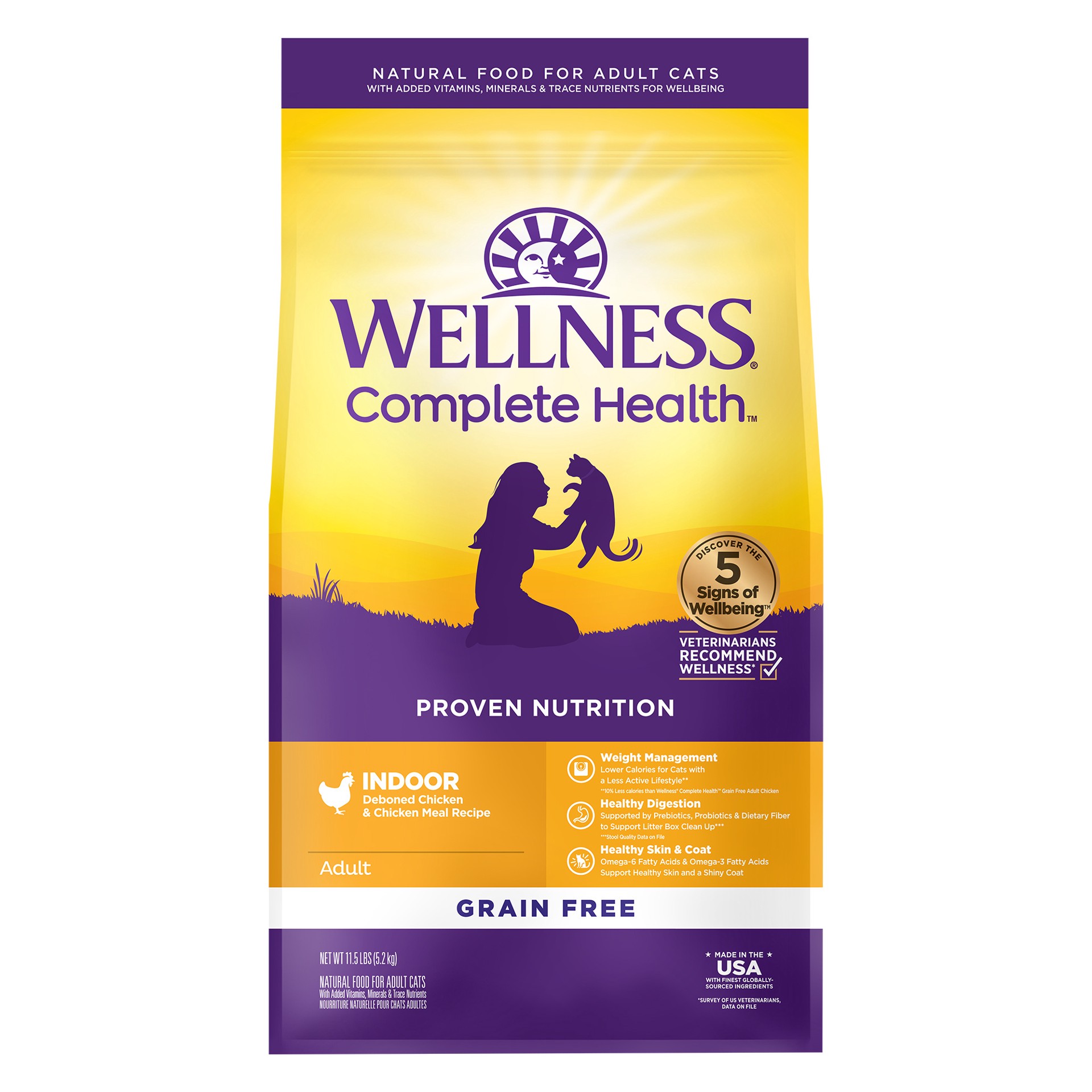 slide 1 of 5, Wellness Complete Health Grain Free Indoor Chicken Dry Cat Food, 1 ct