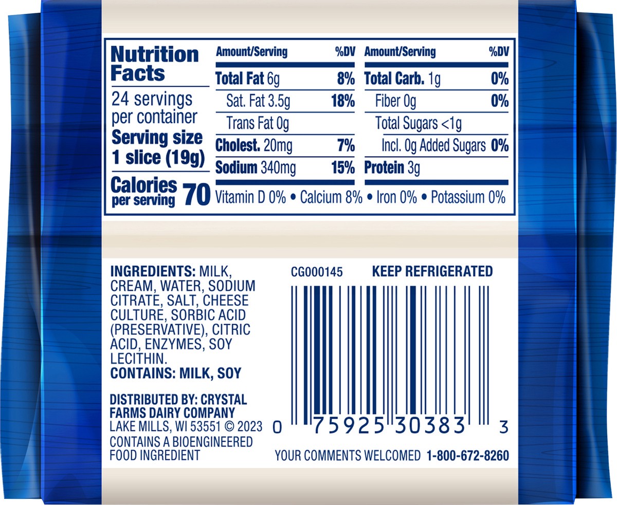 slide 6 of 8, Crystal Farms Cheese, White American, Deluxe Melts, 24 ct