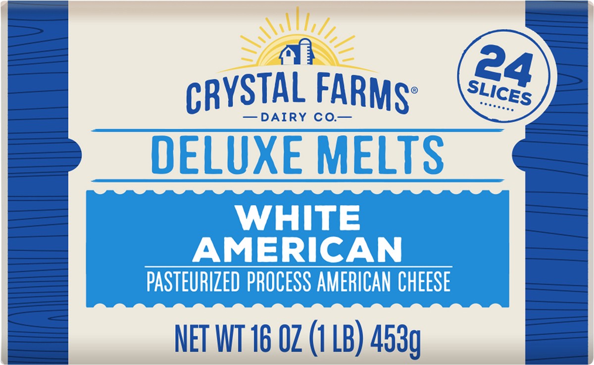 slide 7 of 8, Crystal Farms Cheese, White American, Deluxe Melts, 24 ct