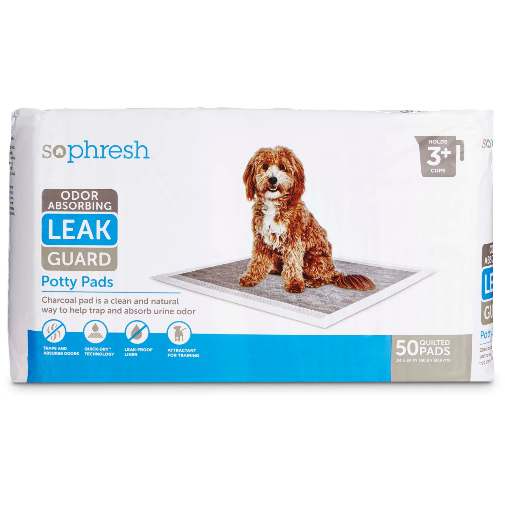 slide 1 of 1, So Phresh Odor Absorbing Leak Guard Potty Pads, 50 ct