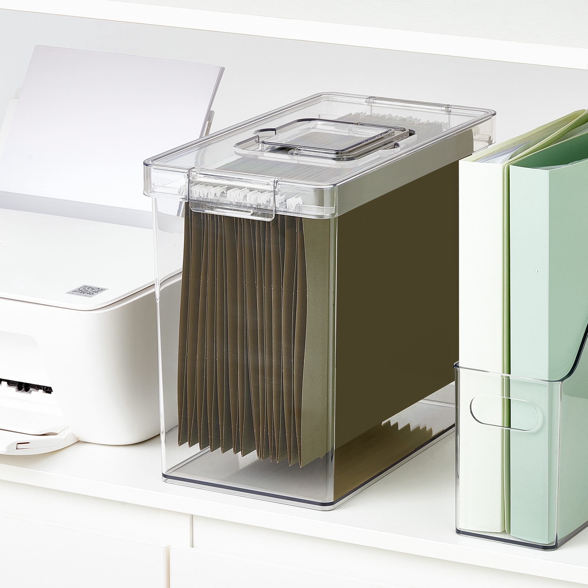 slide 4 of 6, Clear Letter File Storage Case With Top Handle By Simply Tidy, 3 in x 7 in x 11 in