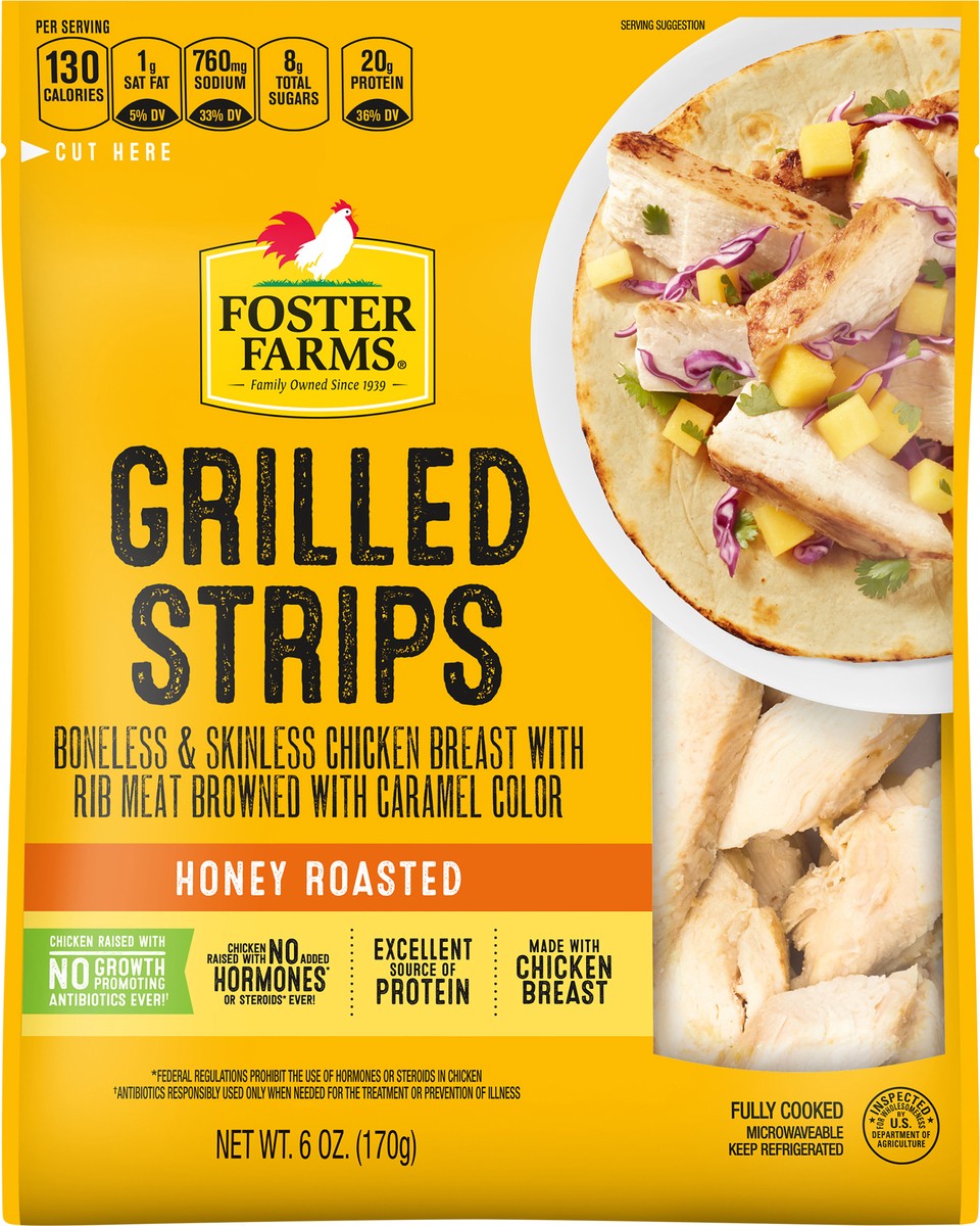 slide 4 of 6, Foster Farms Chicken Breast Strips Honey Roasted, 6 oz