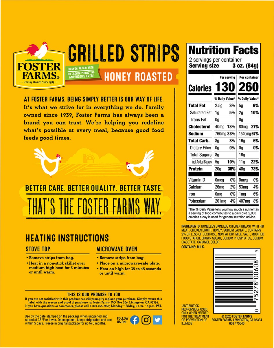 slide 5 of 6, Foster Farms Chicken Breast Strips Honey Roasted, 6 oz