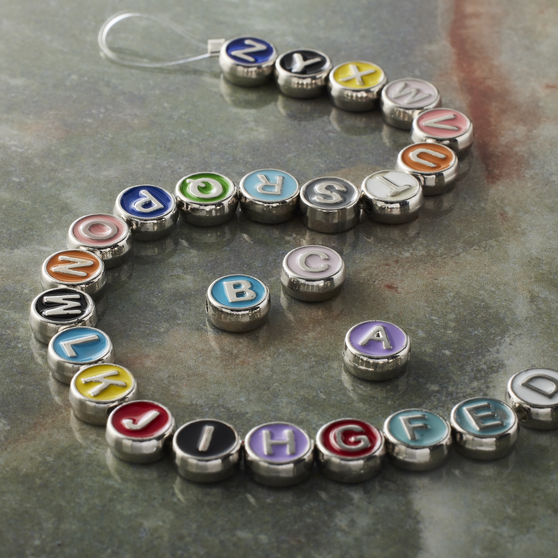 slide 3 of 3, Multicolor & Rhodium Alphabet Disc Beads, 8mm By Bead Landing, 8mm