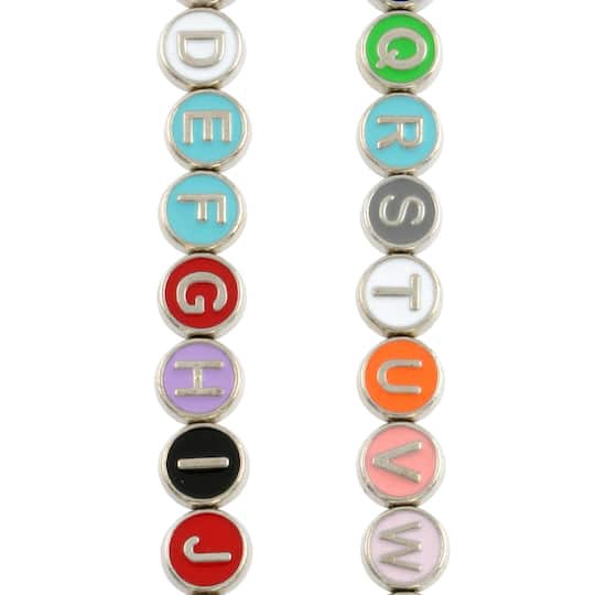 slide 1 of 3, Multicolor & Rhodium Alphabet Disc Beads, 8mm By Bead Landing, 8mm