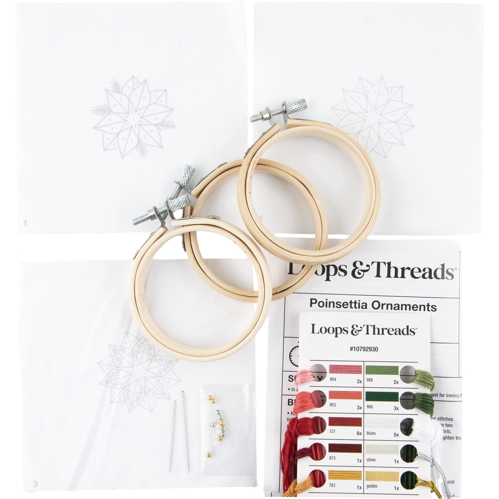 slide 3 of 3, 2.5" Poinsettia Ornaments Embroidery Kit By Loops & Threads, 2.5 in