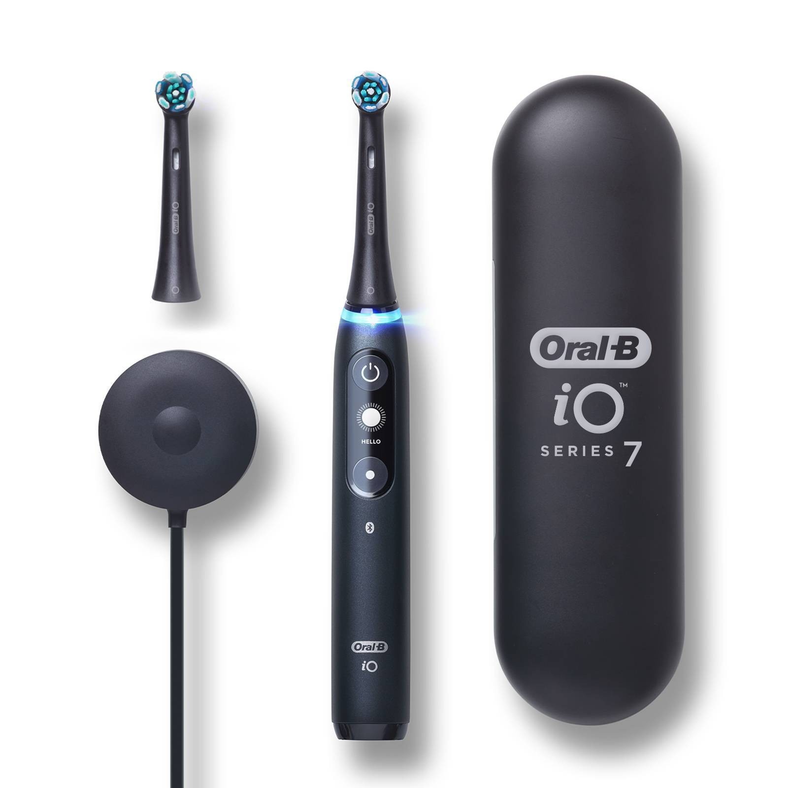 slide 1 of 29, Oral-B iO Series 7 Electric Toothbrush with 2 Brush Heads - Black Onyx, 1 ct