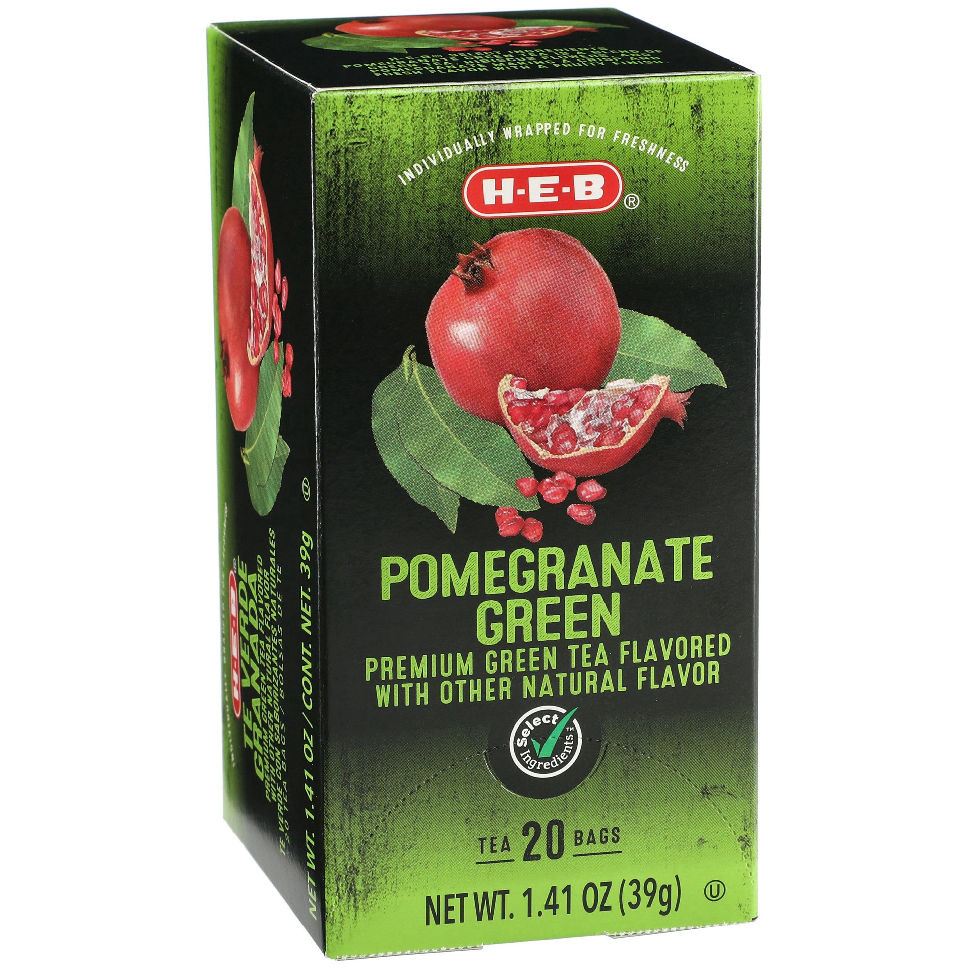 slide 1 of 1, H-E-B Select Ingredients PomegranateGreen Tea Bags - 20 ct, 20 ct